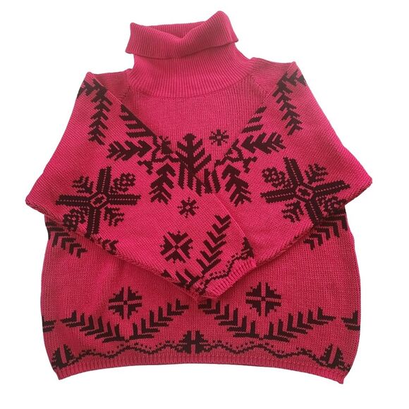 Sam & Max Vintage 90s Sweater Pink Snowflake Turtleneck Women's Size Medium - Picture 5 of 10